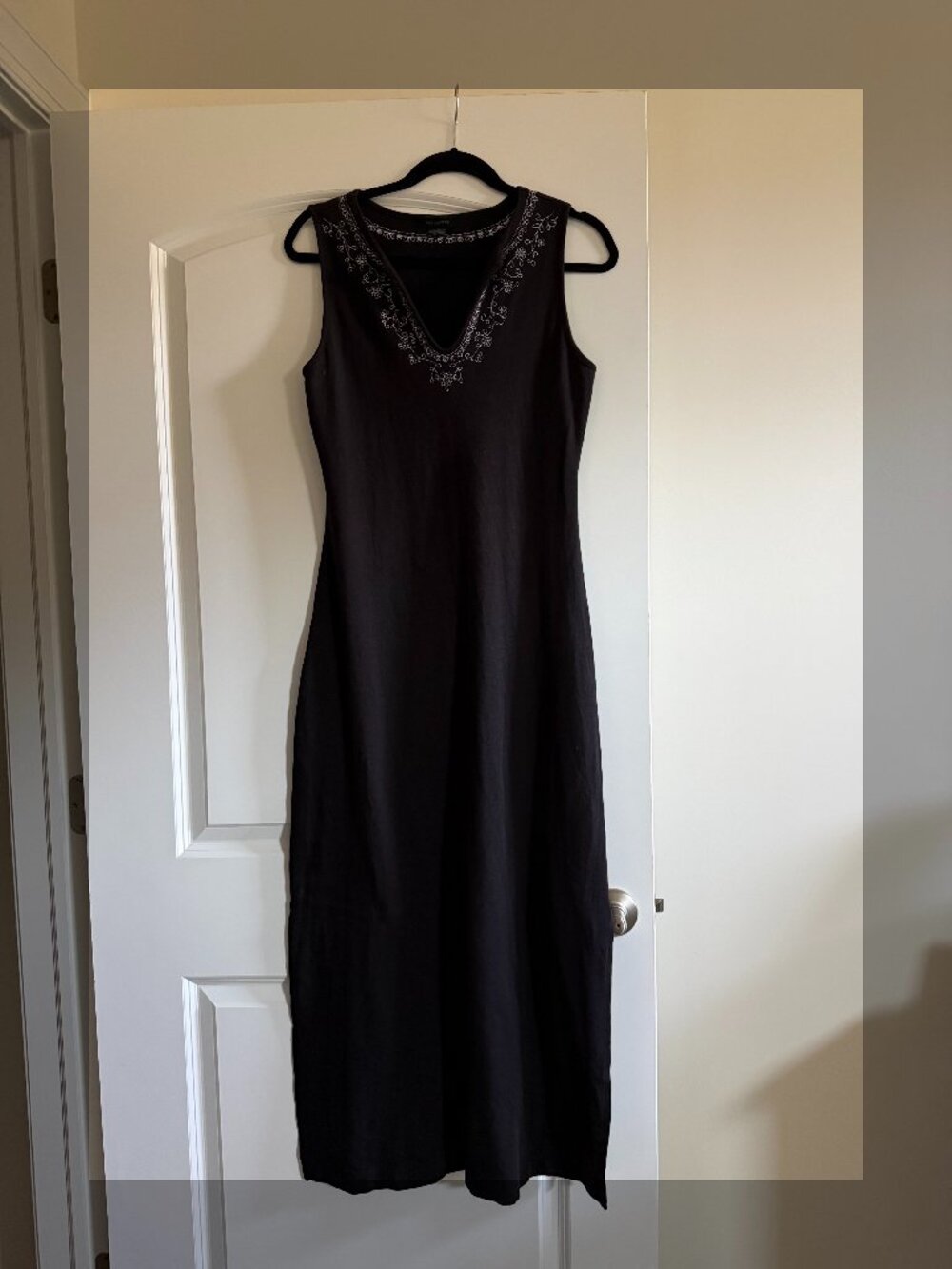 Knit Black Embroidered Long Dress